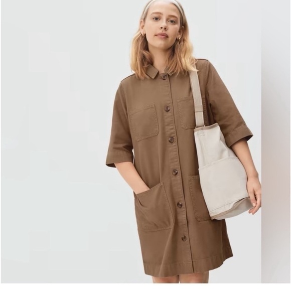 Everlane Shirt Dress Canvas Cargo Chore Patch Pocket Organic Cotton Ivory W's 14 - Picture 2 of 16